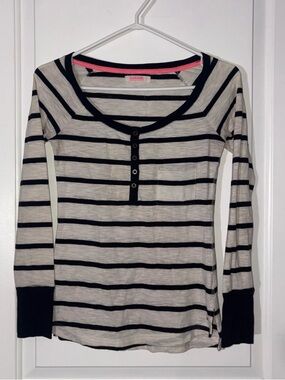 Garage Black & Cream Striped Henley Top